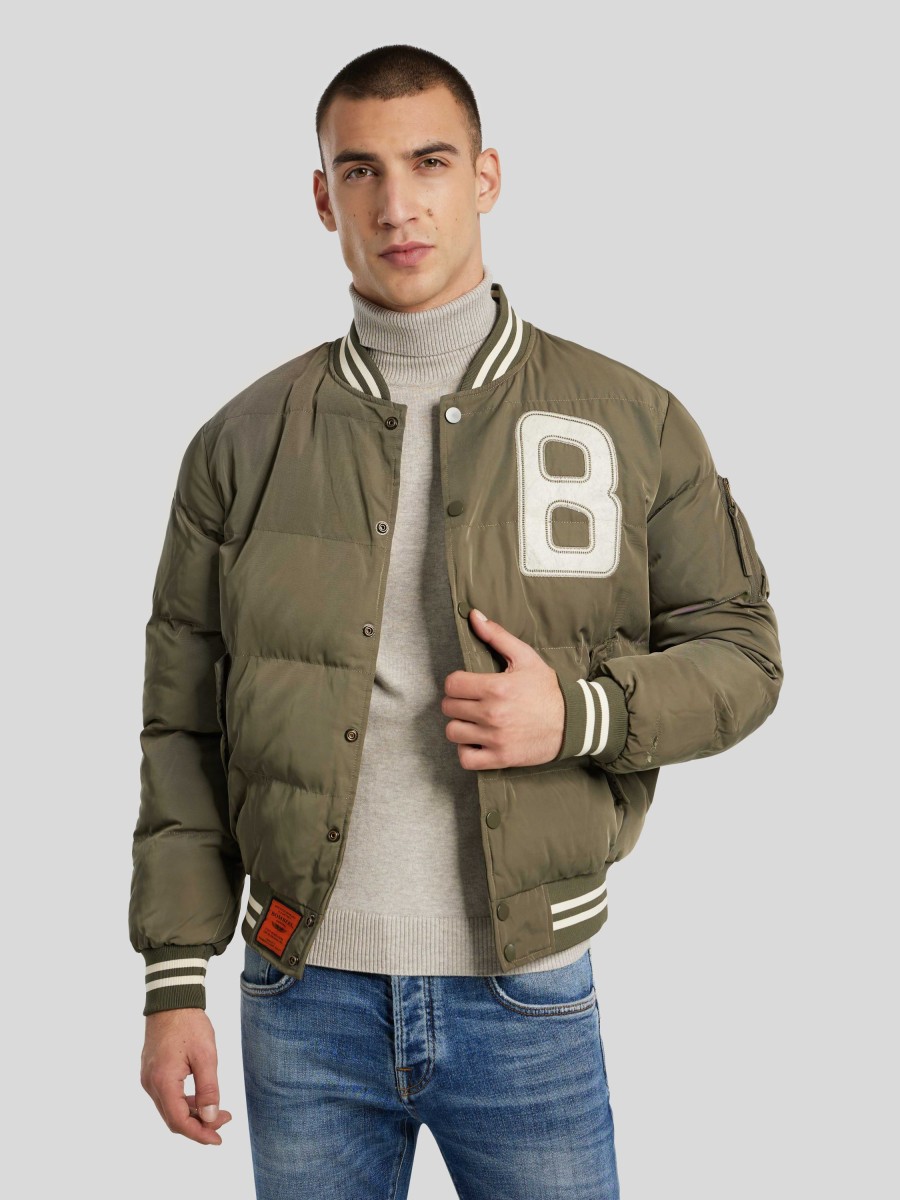 Manner BOMBERS Jacken | Bomberjacke Im College-Look Oliv