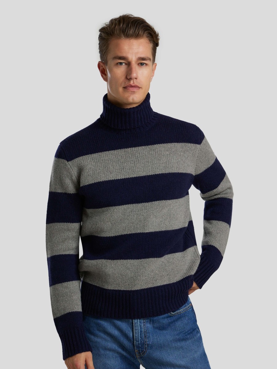 Manner Polo Ralph Lauren Men Pullover & Strickjacken | Rollkragen Mit Streifen Marine