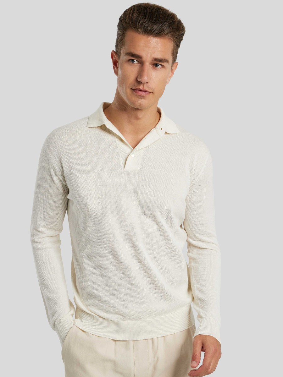 Manner Burger Polo-Shirts | Langarm Polo-Shirt Weiss