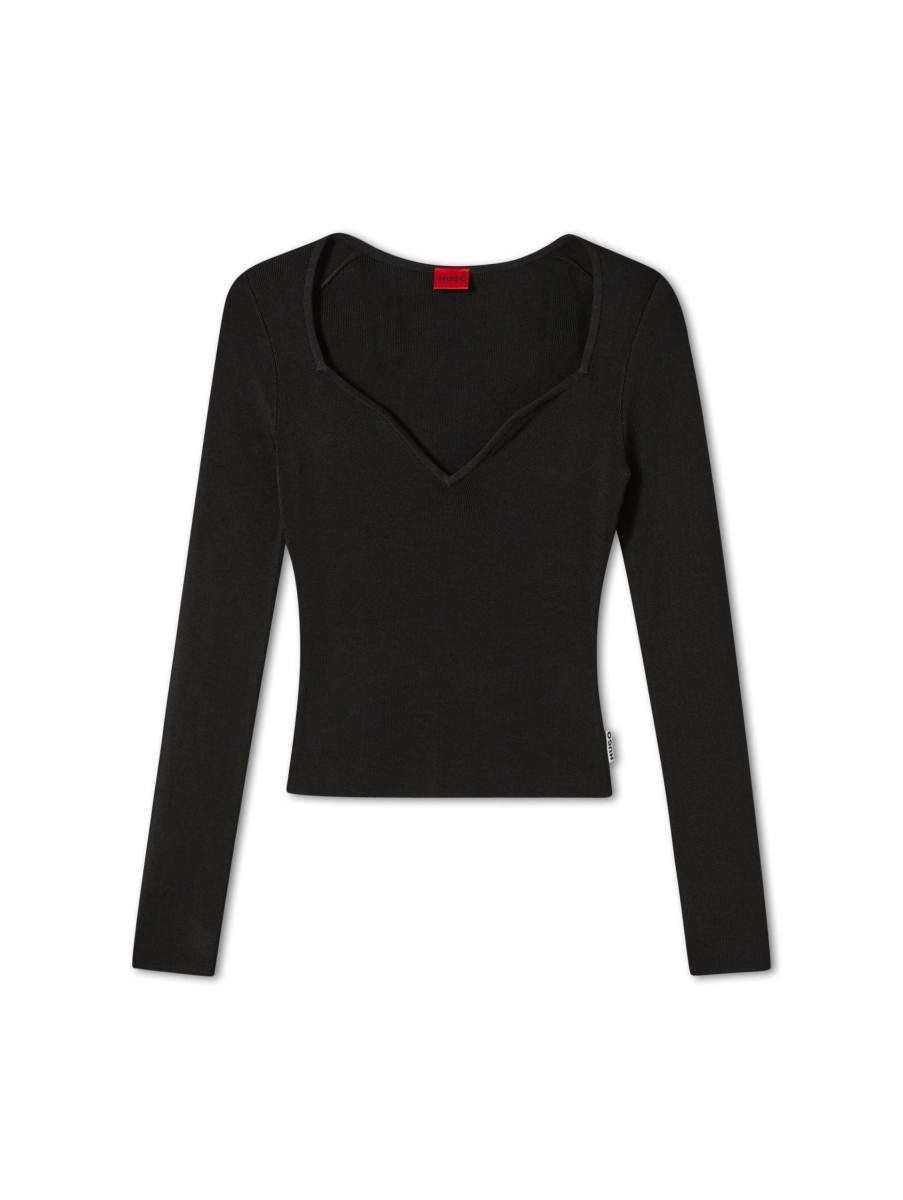 Frauen HUGO Pullover & Strick | Langarmshirt Satch Schwarz