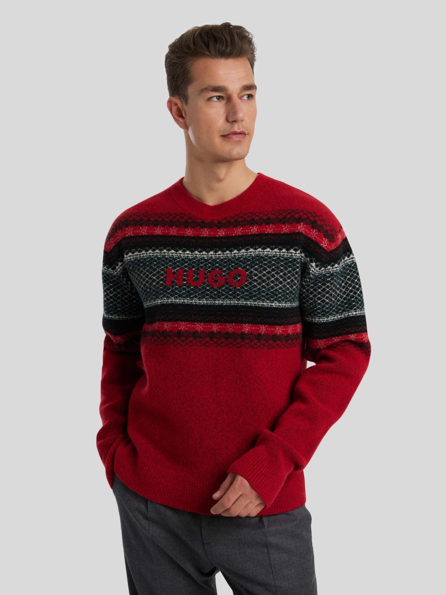 Manner Hugo Sportswear Pullover & Strickjacken | Norwegerpullover Mit Logo Sosio Rot