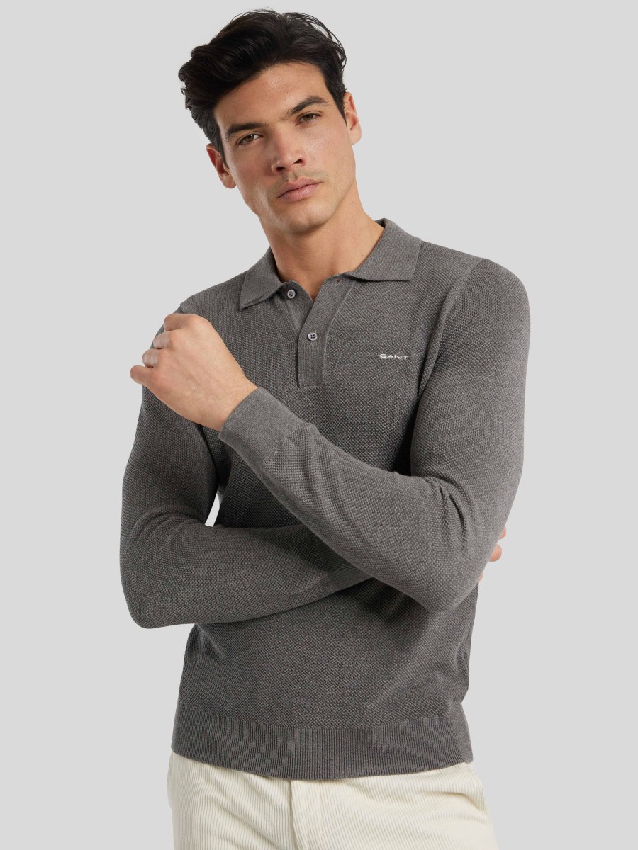 Manner Gant Polo-Shirts | Langarm Polo-Shirt Grau