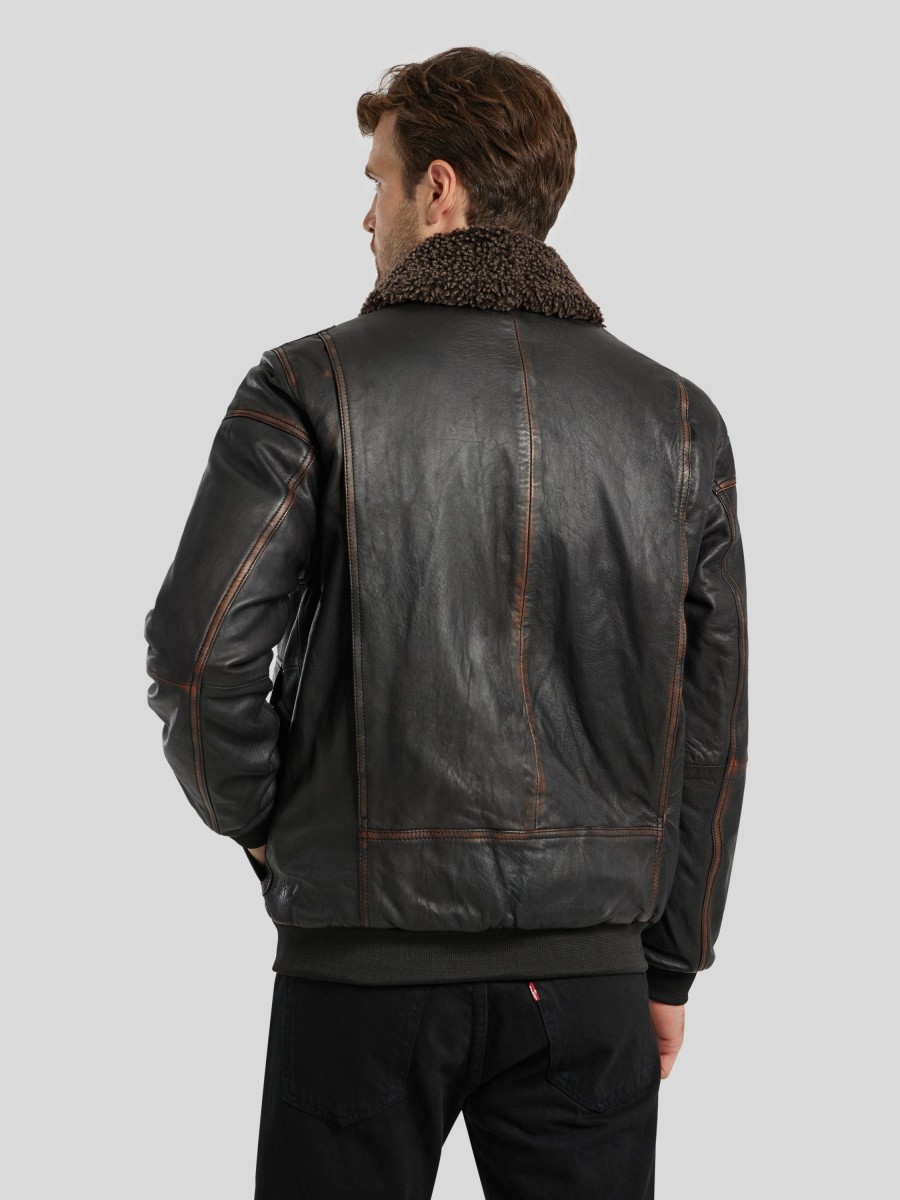 Manner PME Legend Jacken | Lederjacke Mit Fellkragen Braun