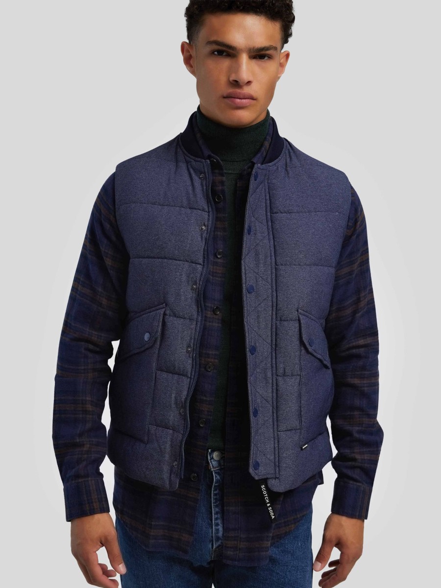 Manner Scotch & Soda Men Gilets & Westen | Steppweste Im Denim-Look Dark Denim