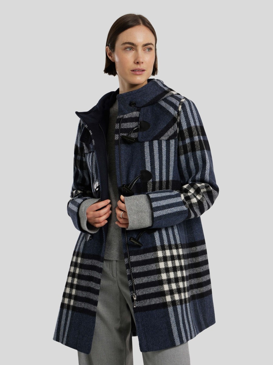 Frauen Gil Bret Mantel | Dufflecoat Mit Karo-Muster Indigo