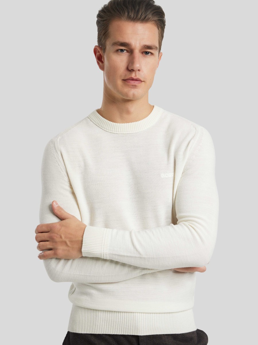 Manner BOSS Casual Pullover & Strickjacken | Pullover Aus Wolle Avac Ecru