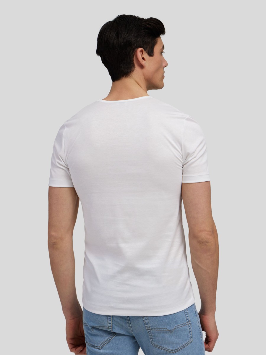 Manner Zimmerli Wasche & Loungewear | T-Shirt Mit V-Ausschnitt Sea Island Weiss