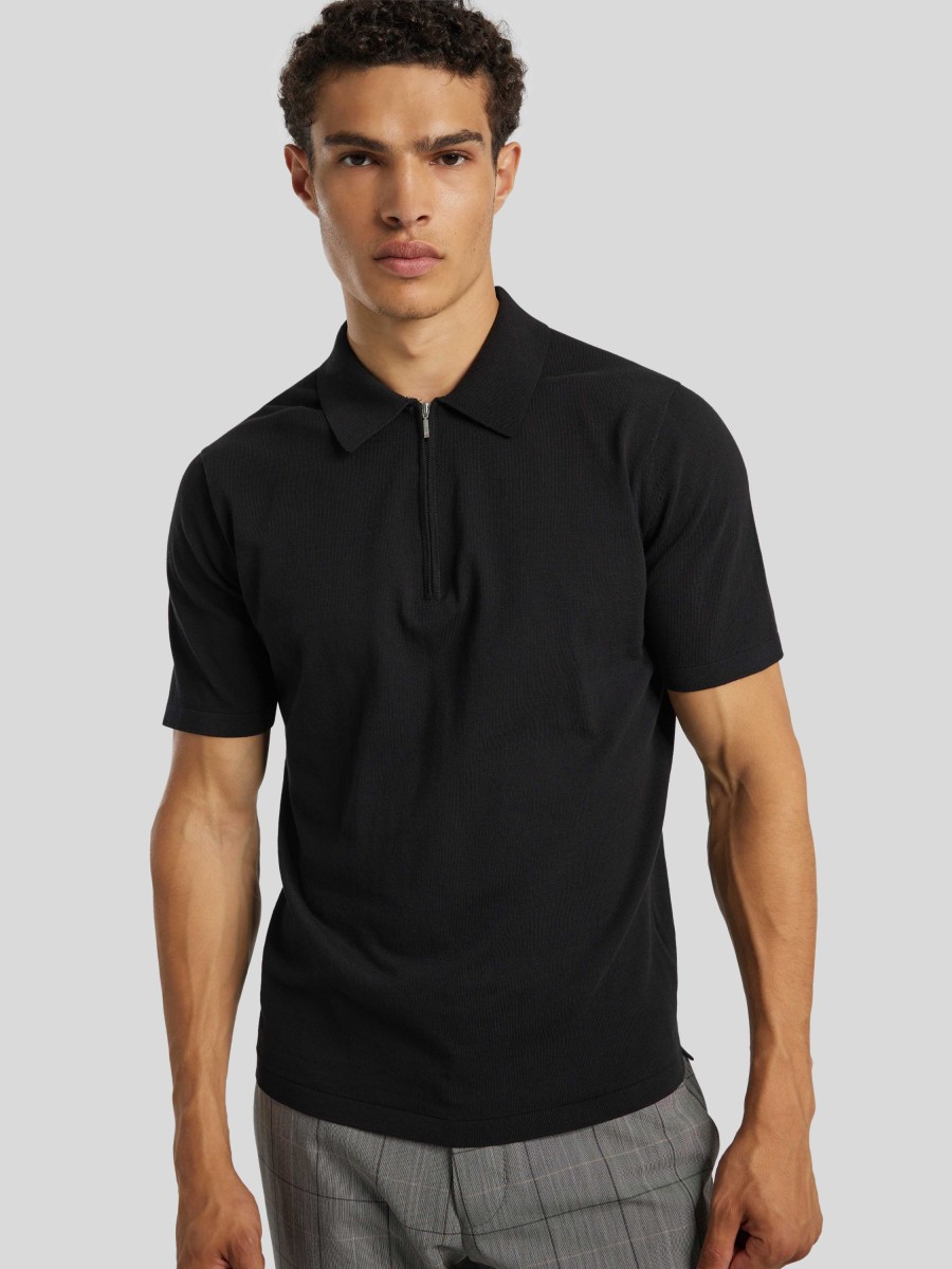 Manner Tiger of Sweden Polo-Shirts | Polo-Shirt Mit Zip Schwarz