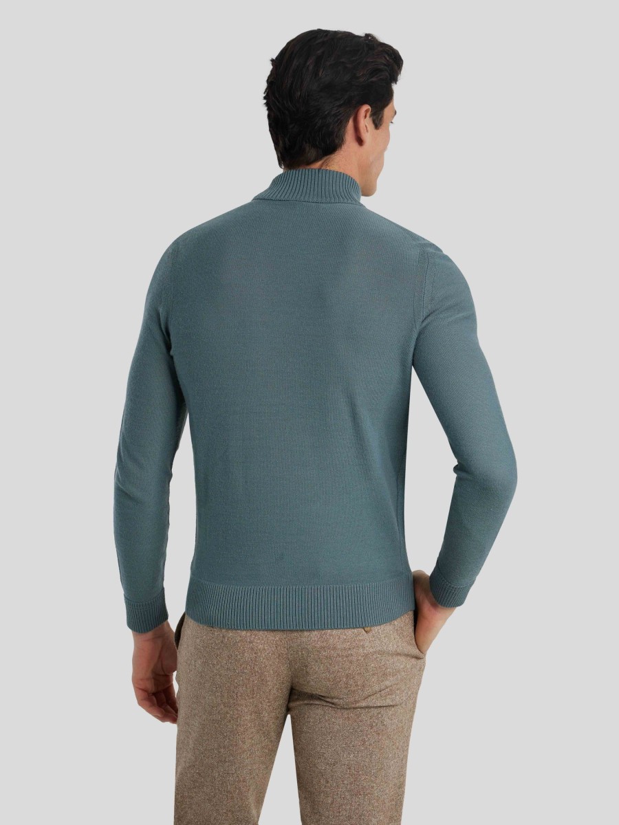 Manner BOSS Casual Pullover & Strickjacken | Pullover Mit Stehkragen Petrol