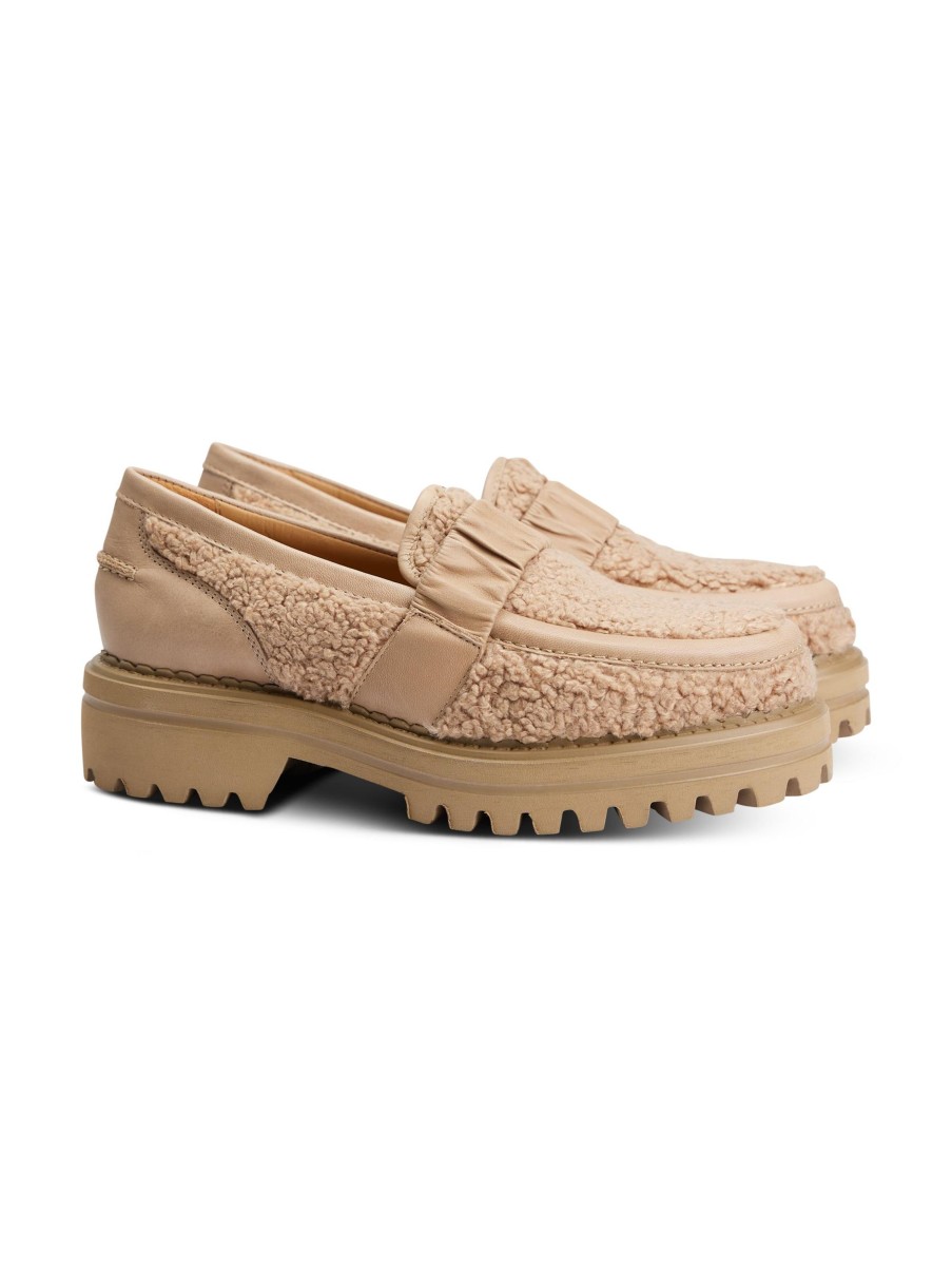 Frauen Pedro Miralles Halbschuhe | Loafer Mit Fell Einsatzen Beige