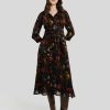 Frauen Samantha Sung Kleider | Midikleid Mit Flower-Print Schwarz