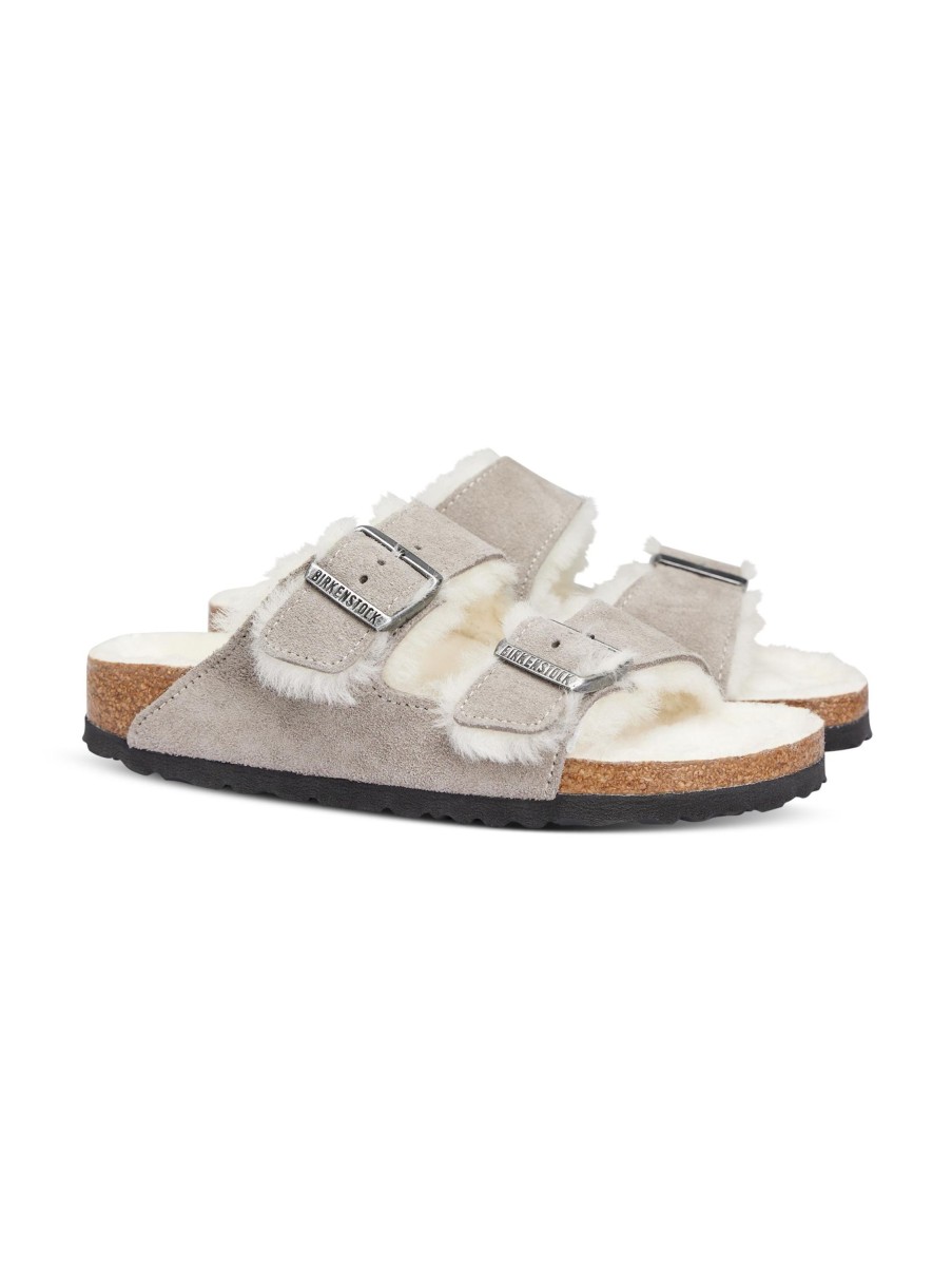 Frauen Birkenstock Hausschuhe | Sandalen Mit Lammfell Hellgrau