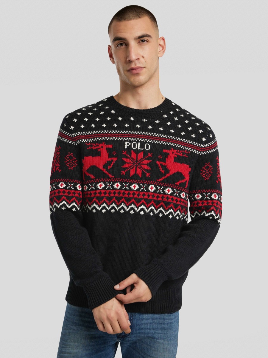 Manner Polo Ralph Lauren Men Pullover & Strickjacken | Pullover Mit Winterprint Marine