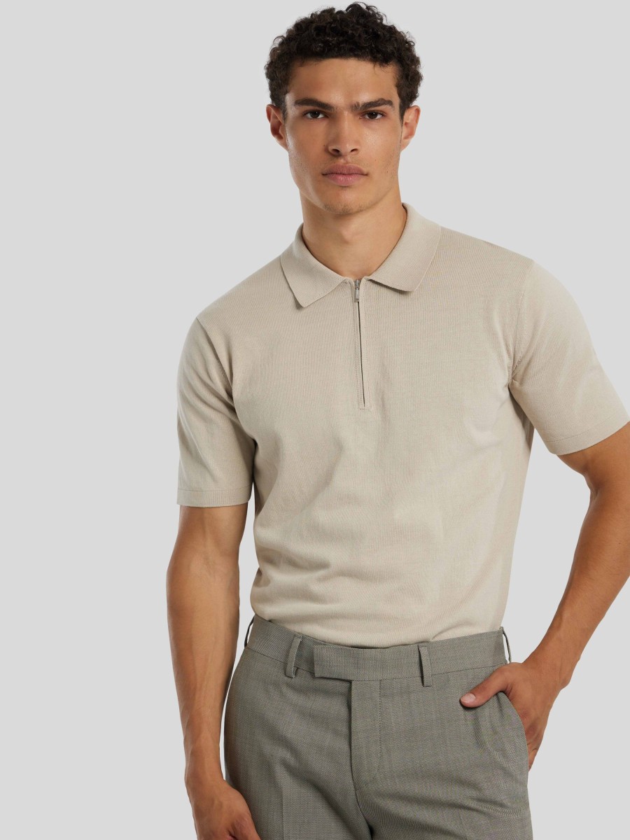 Manner Tiger of Sweden Polo-Shirts | Polo-Shirt Mit Zip Beige