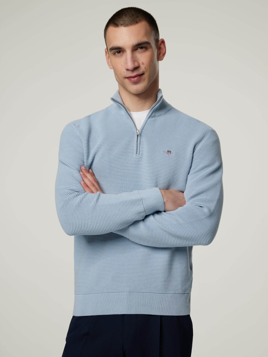 Manner Gant Pullover & Strickjacken | Troyer Mit Logo Hellblau