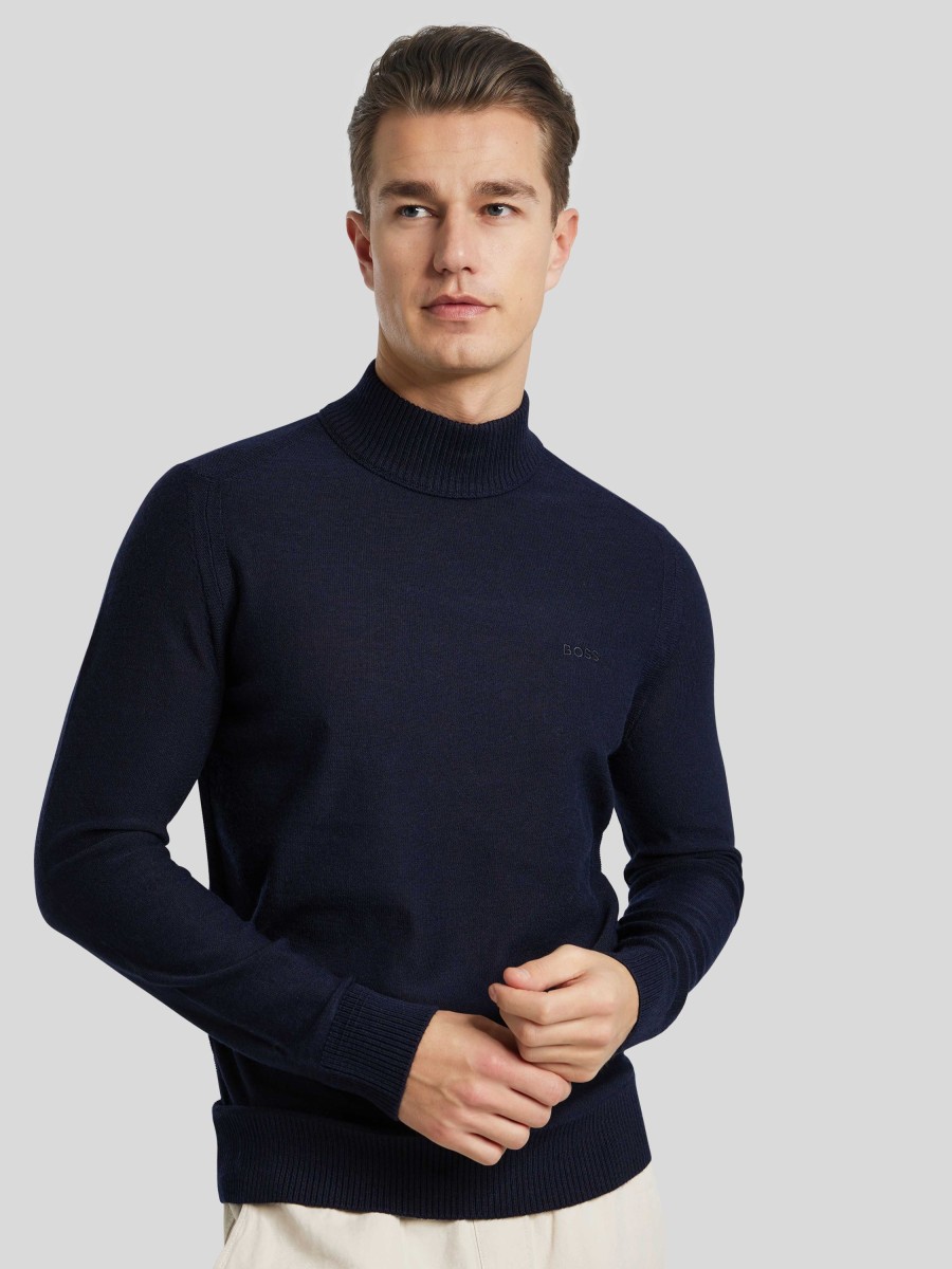 Manner BOSS Casual Pullover & Strickjacken | Pullover Mit Logo Marine