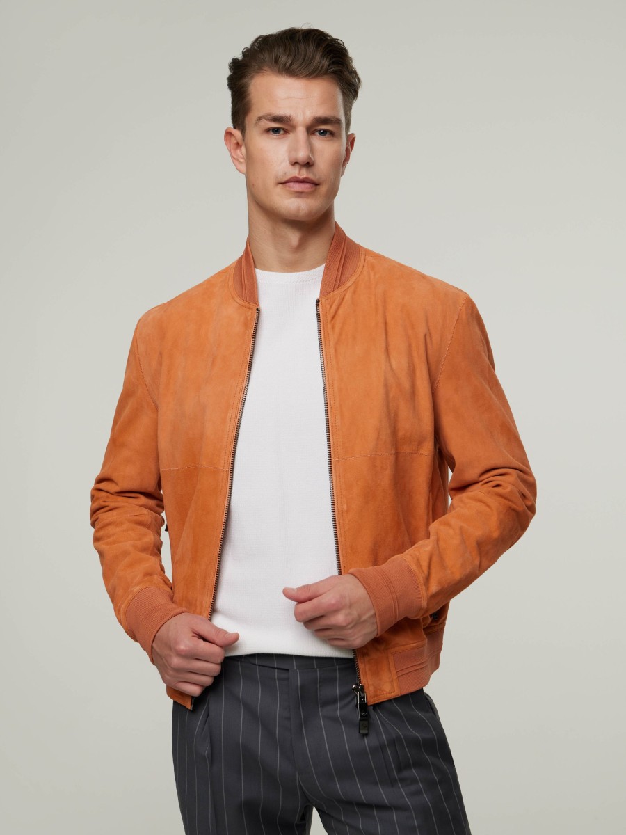 Manner Pal Zileri Jacken | Blouson Aus Nubukleder Orange