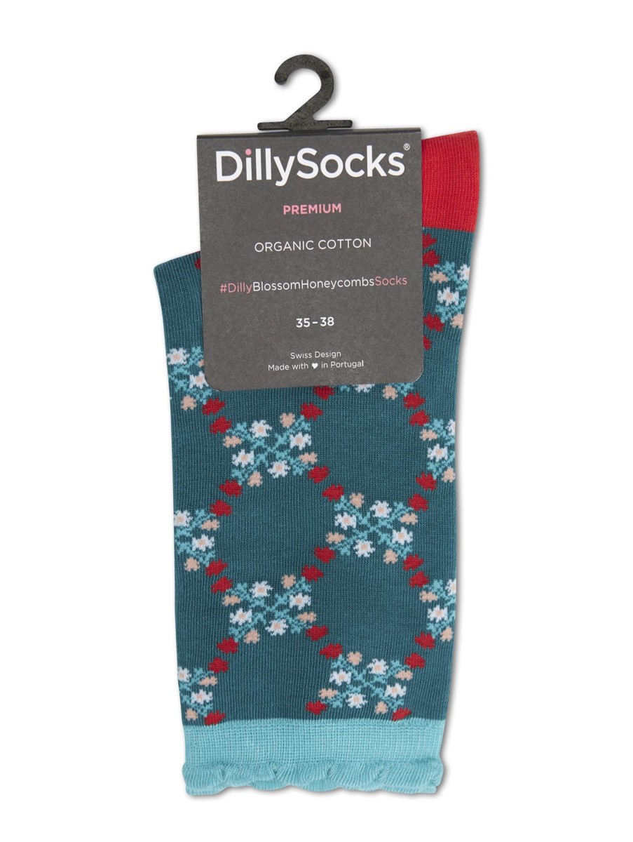 Frauen Dilly Socks Wasche & Loungewear | Socken Blossom Honeycombs Petrol