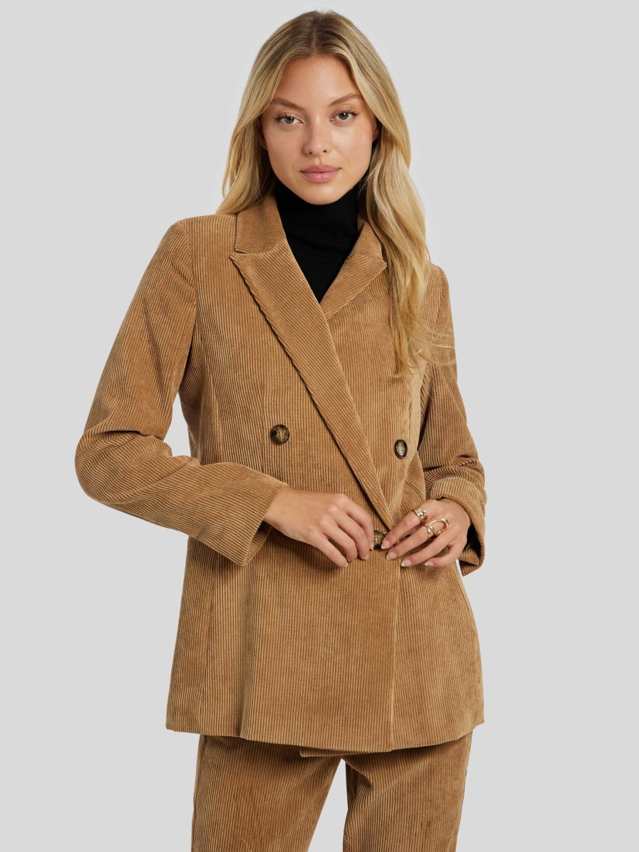 Frauen iBlues Blazer | Blazer Doppelreiher Aus Cord Camel