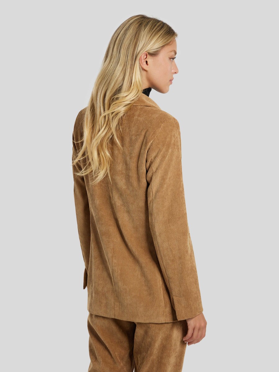 Frauen iBlues Blazer | Blazer Doppelreiher Aus Cord Camel